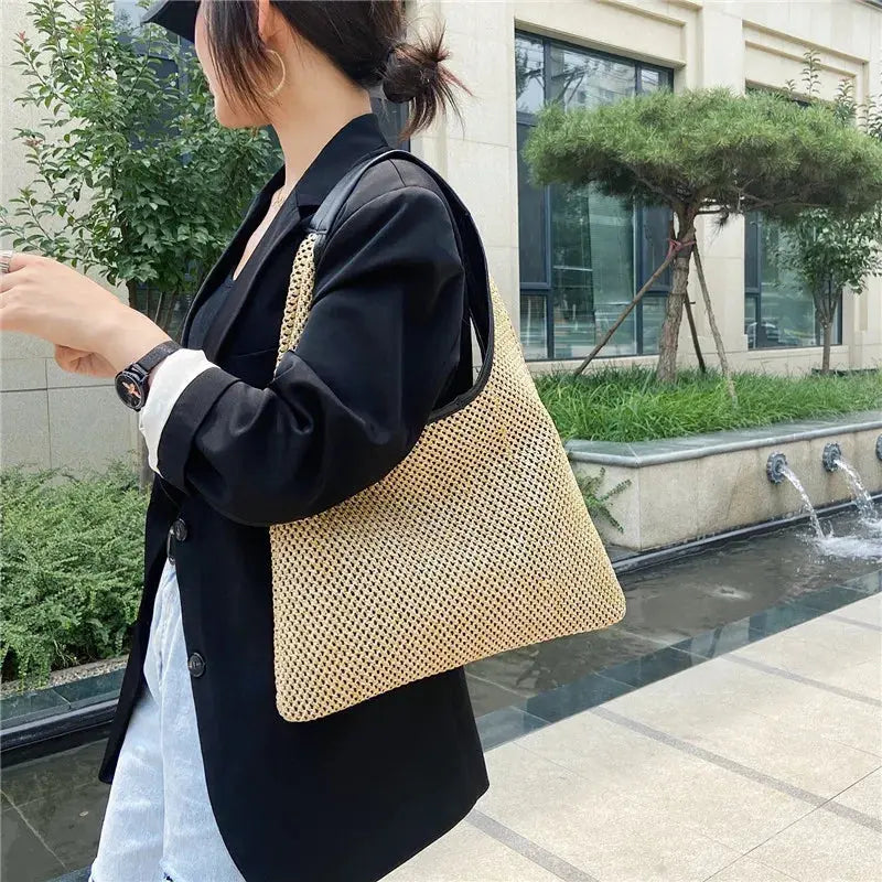 Vintage Summer Women Durable Weave Straw Beach Bags Linen Woven Bucket Bag Grass Casual Tote Handbags Knitting Rattan Bags - Image #3