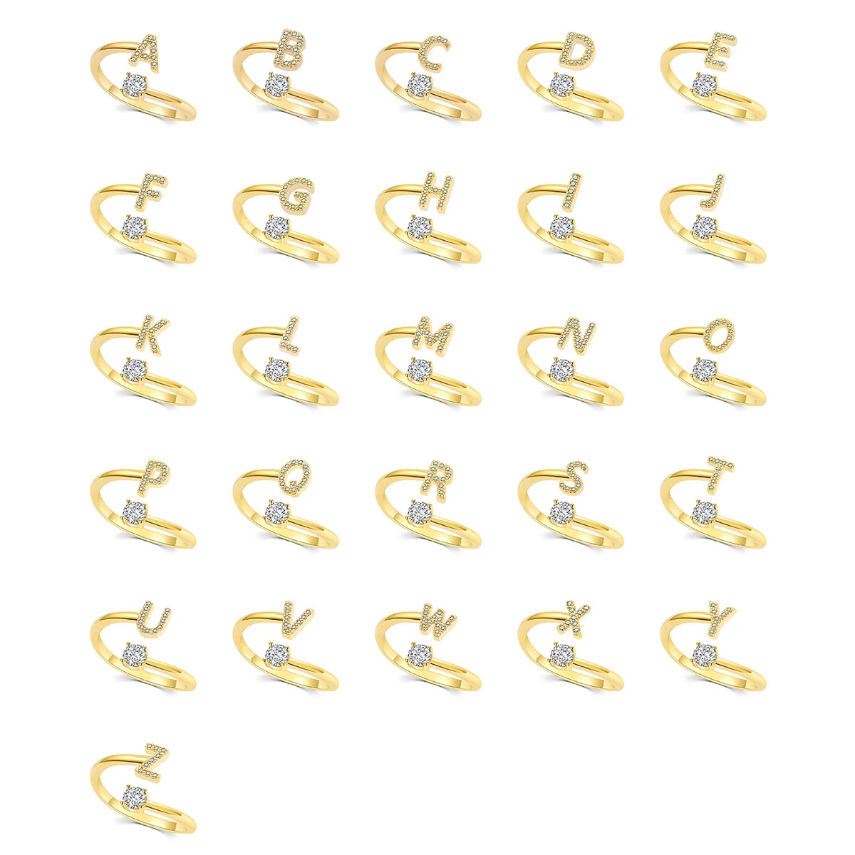 A-Z Letter Initial Name Open Rings for Women Men gold plated Zircon Stone Alphabet Rings Couple Friendship Jewelry Gift