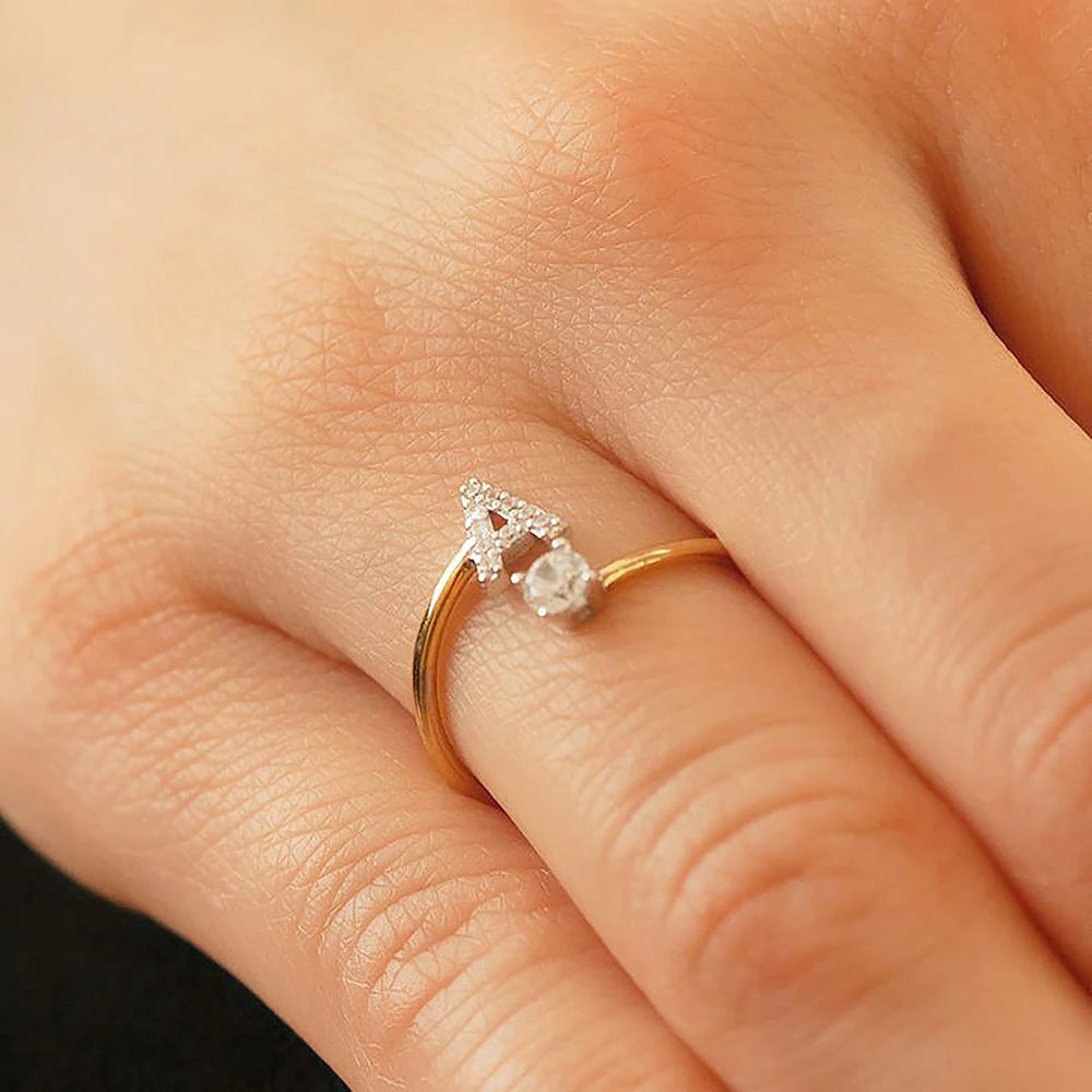 A-Z Letter Initial Name Open Rings for Women Men gold plated Zircon Stone Alphabet Rings Couple Friendship Jewelry Gift