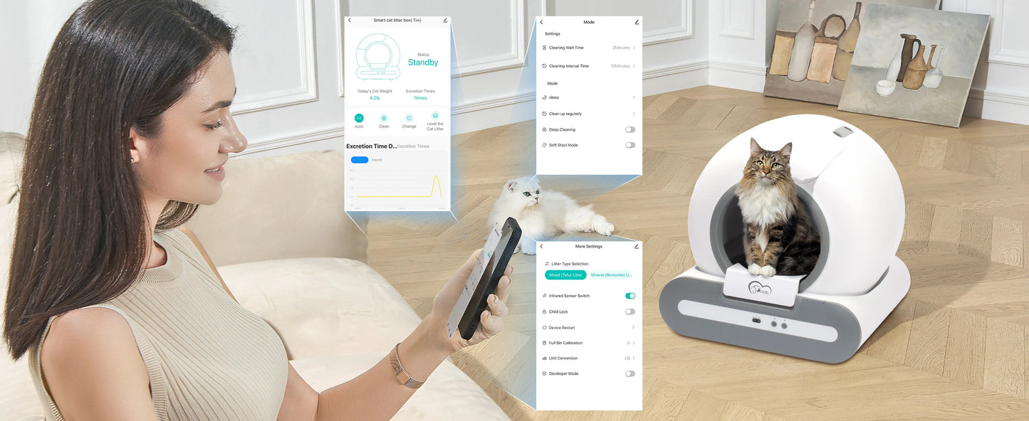 DOEL Automatic Cat Litter Box Self Cleaning with App Control & Cat Litter Mat Smart Cat Toilet for Multiple Large Cats