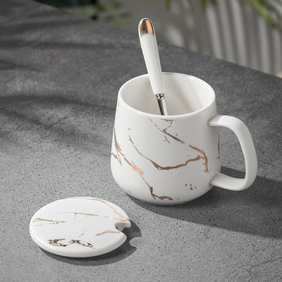 420ML Marble Couple Cup Ceramic Coffee Mug With spoon an Cover Creative Valentine's Day Wedding Birthday Gift