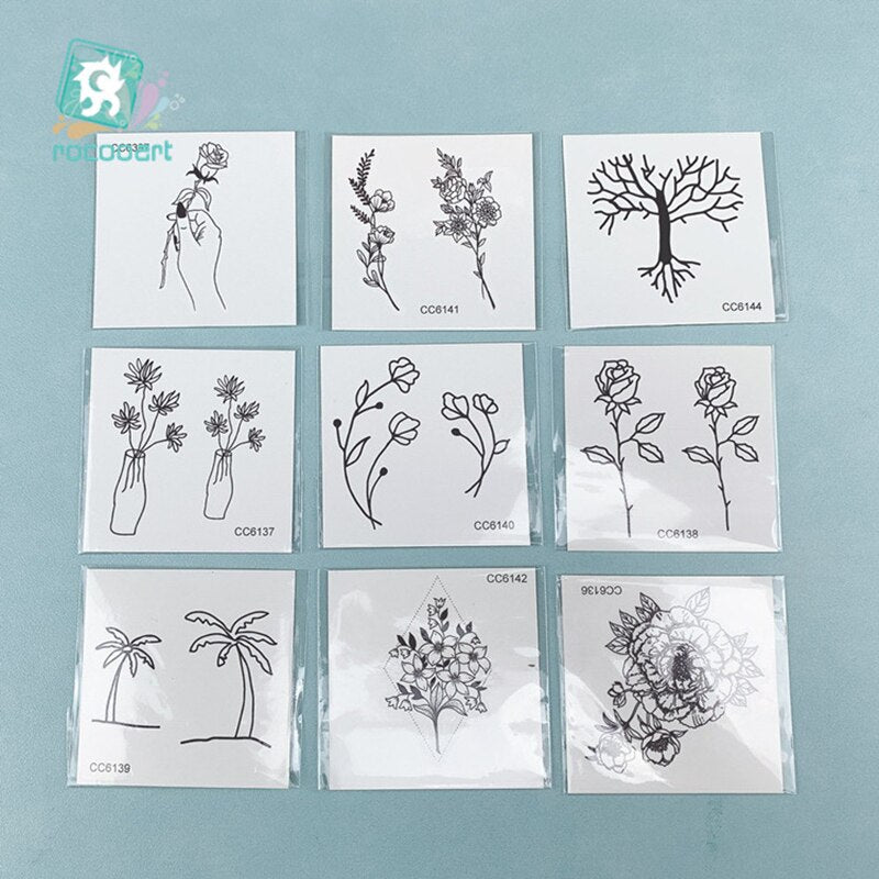 Rocooart Hot sale Black White Style Tattoo Sticker Tree Flower Leaf Temporary Tattoo Sticker Rose Body Art Tatouage Fake Tatoo