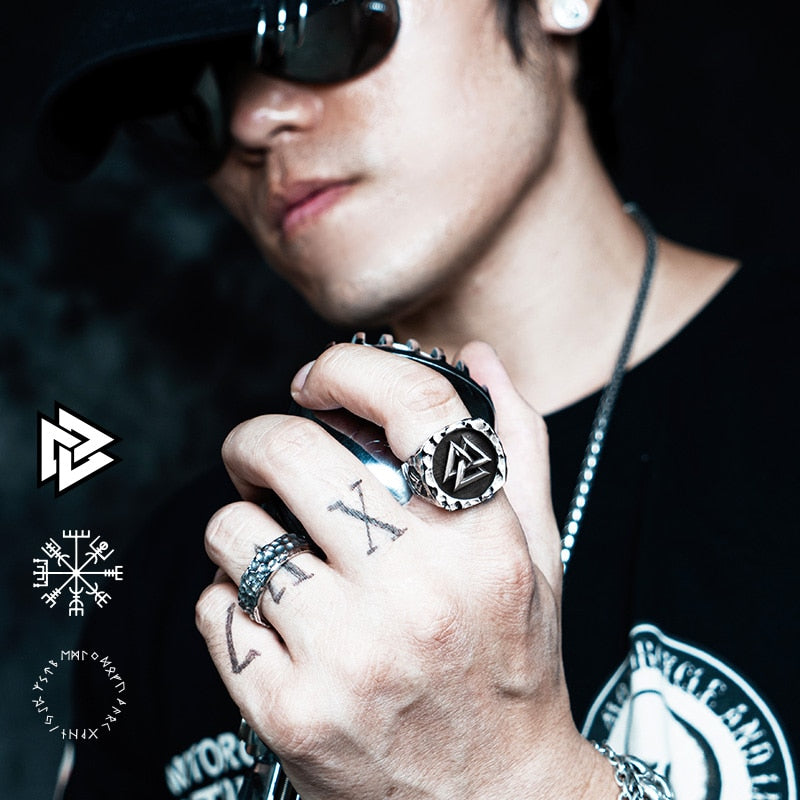 Valknut Viking rings for man Vintage stainless steel Punk ring fashion jewelry hippop mygrillz