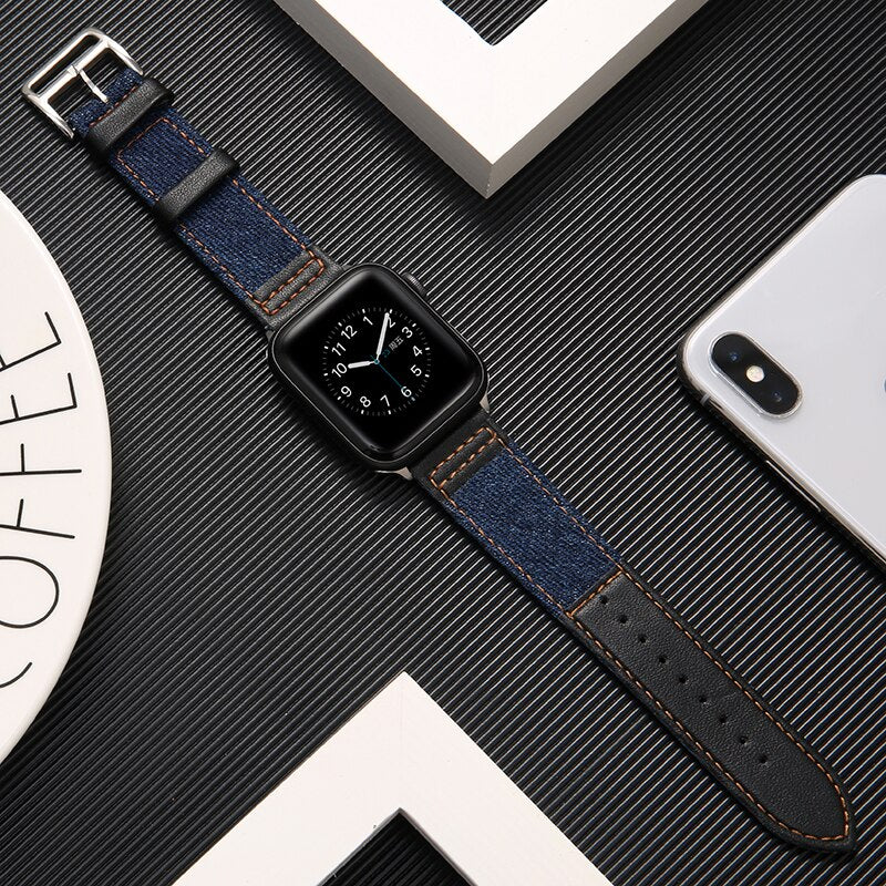 Fabric&Genuine Leather strap for apple watch band 42mm 38mm 44mm 40mm 45mm 41mm iwatch SE/7/6/5/4/3/2 bracelet belt Accessories