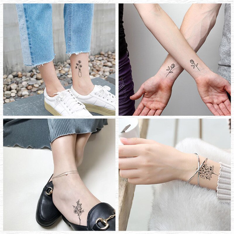 Rocooart Hot sale Black White Style Tattoo Sticker Tree Flower Leaf Temporary Tattoo Sticker Rose Body Art Tatouage Fake Tatoo