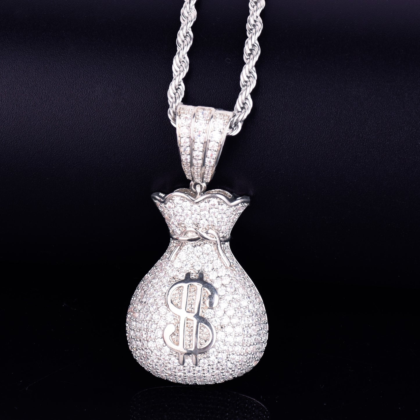 Men's Dollar Bag Pendant Necklace Gold Color Bling Cubic Zircon Hip Hop Rock Jewelry
