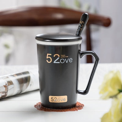 420ML Marble Couple Cup Ceramic Coffee Mug With spoon an Cover Creative Valentine's Day Wedding Birthday Gift