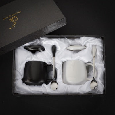 420ML Marble Couple Cup Ceramic Coffee Mug With spoon an Cover Creative Valentine's Day Wedding Birthday Gift