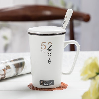 420ML Marble Couple Cup Ceramic Coffee Mug With spoon an Cover Creative Valentine's Day Wedding Birthday Gift