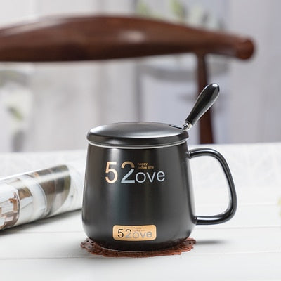 420ML Marble Couple Cup Ceramic Coffee Mug With spoon an Cover Creative Valentine's Day Wedding Birthday Gift
