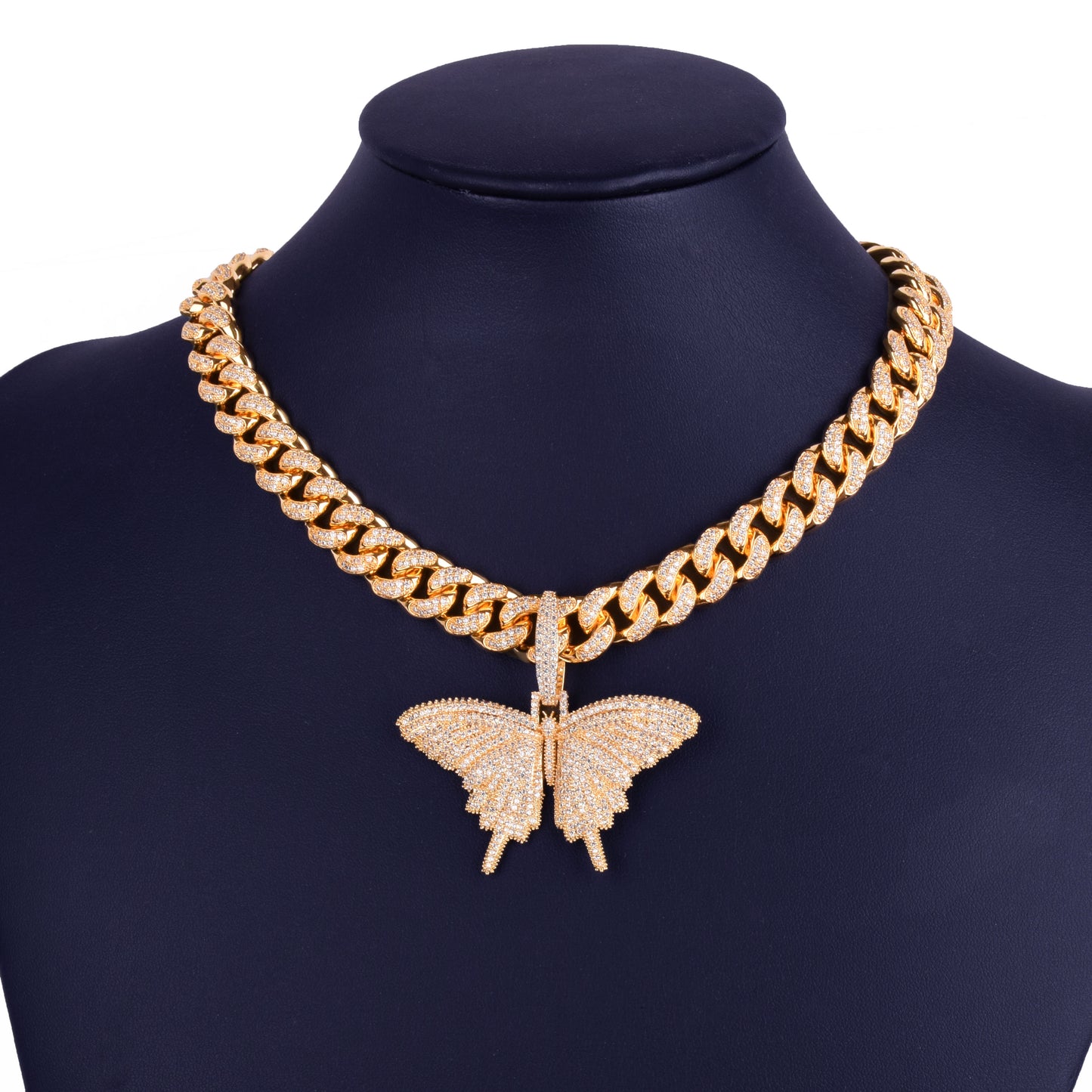 Butterfly Pendant Gold Color Plated Necklace Bling AAA Zircon Men's Hip Hop Jewelry