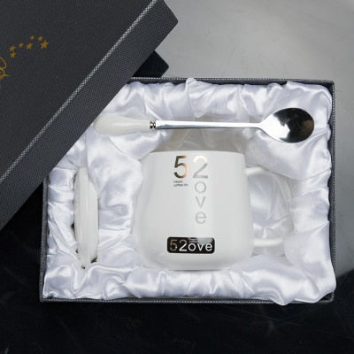 420ML Marble Couple Cup Ceramic Coffee Mug With spoon an Cover Creative Valentine's Day Wedding Birthday Gift