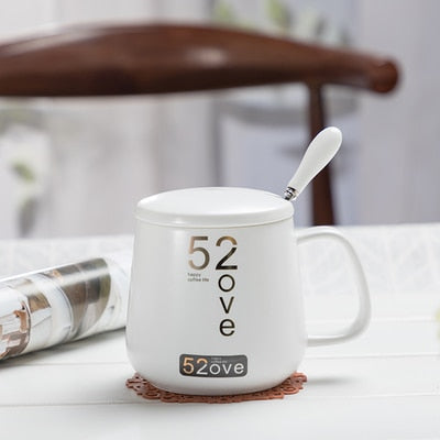 420ML Marble Couple Cup Ceramic Coffee Mug With spoon an Cover Creative Valentine's Day Wedding Birthday Gift