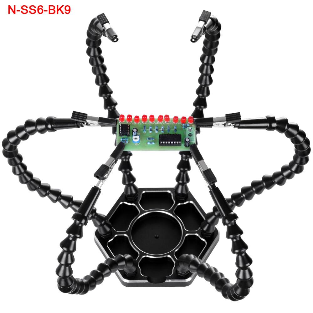 NEWACALOX Welding Repair Workbench with 3X USB LED Magnifier PCB Holder Soldering Tool Third Helping Hand 6Pcs Flexible Arms