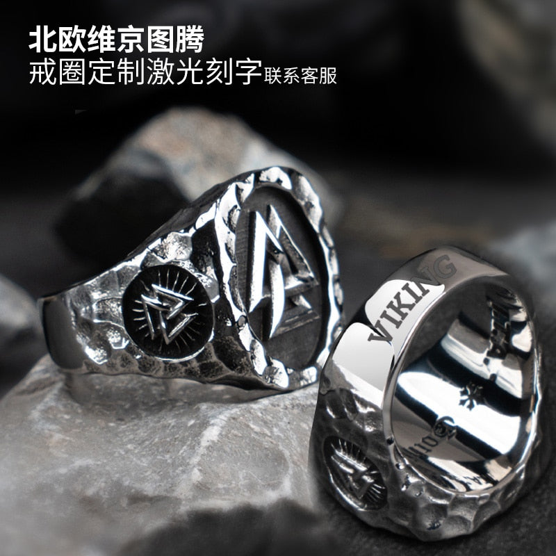 Valknut Viking rings for man Vintage stainless steel Punk ring fashion jewelry hippop mygrillz