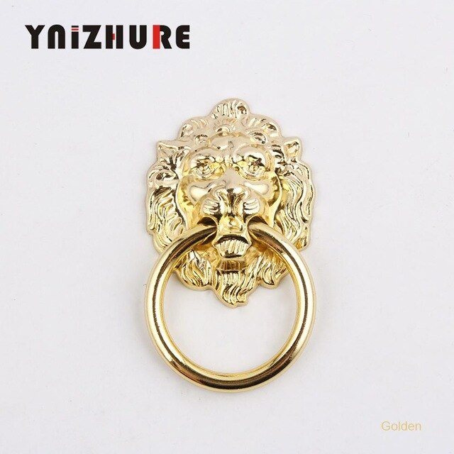 10pcs 43 * 67mm New Furniture Handles Beast for Lion Head Antique Alloy Handle Wardrobe Drawer Door Pull Retro Decoration