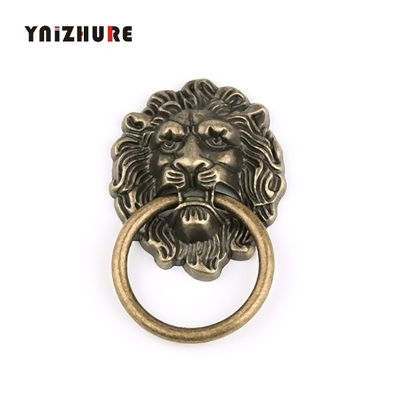 10pcs 43 * 67mm New Furniture Handles Beast for Lion Head Antique Alloy Handle Wardrobe Drawer Door Pull Retro Decoration