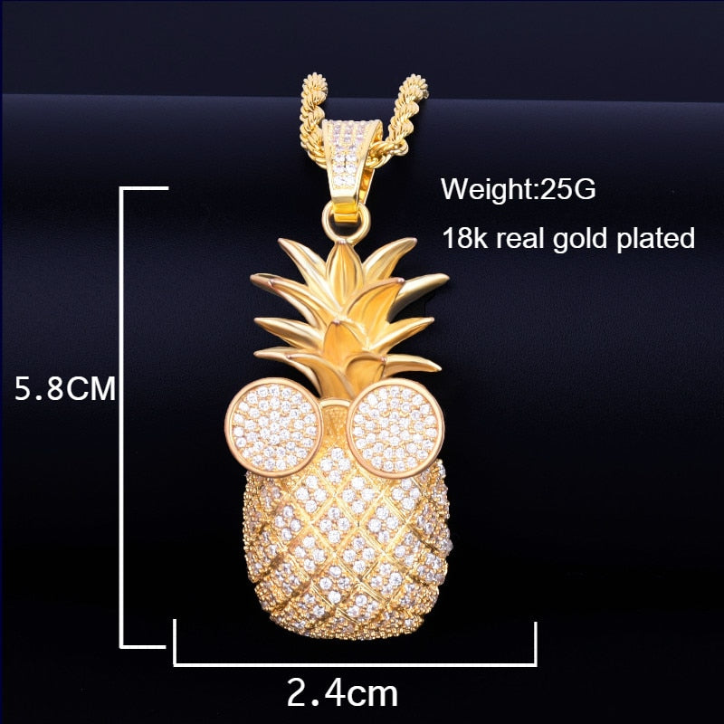 Pineapple Shape Necklace & Pendant AAA Cubic Zircon Men's Hip Hop Rock Jewelry