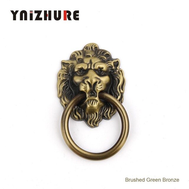 10pcs 43 * 67mm New Furniture Handles Beast for Lion Head Antique Alloy Handle Wardrobe Drawer Door Pull Retro Decoration