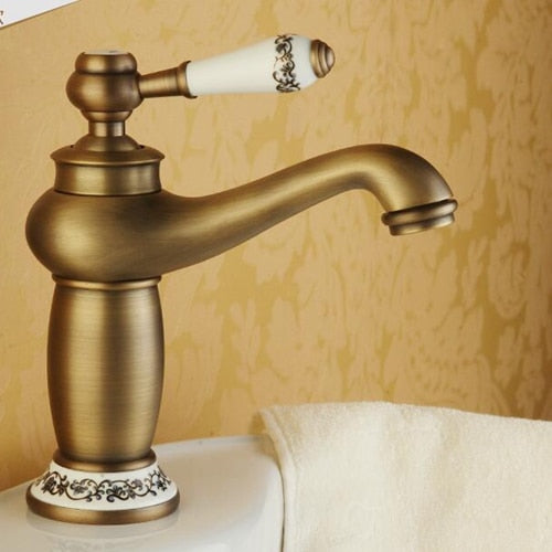 Bathroom Faucet Antique Bronze Finish Brass Basin Sink Solid Brass Faucets Single Handle Water Mixer Taps Bath Crane ELFCT001