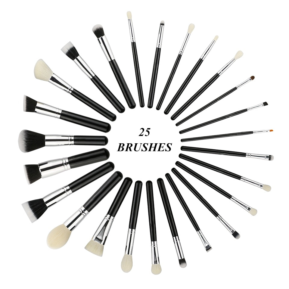 BEILI Black Professional Goat Hair Makeup Brush Powder Foundation Contour Concealer Eyes Blending 15/25/30Pcs Makeup Brush Set