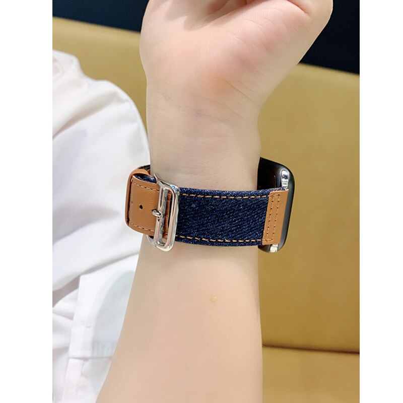 Fabric&Genuine Leather strap for apple watch band 42mm 38mm 44mm 40mm 45mm 41mm iwatch SE/7/6/5/4/3/2 bracelet belt Accessories