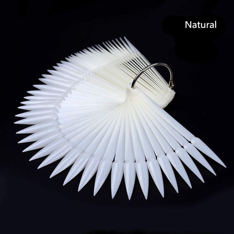 50pcs Sharp Fan Shaped Nail Art False Tips Polish Gel Color Practice Display Showing Card Sticks Manicure Tools