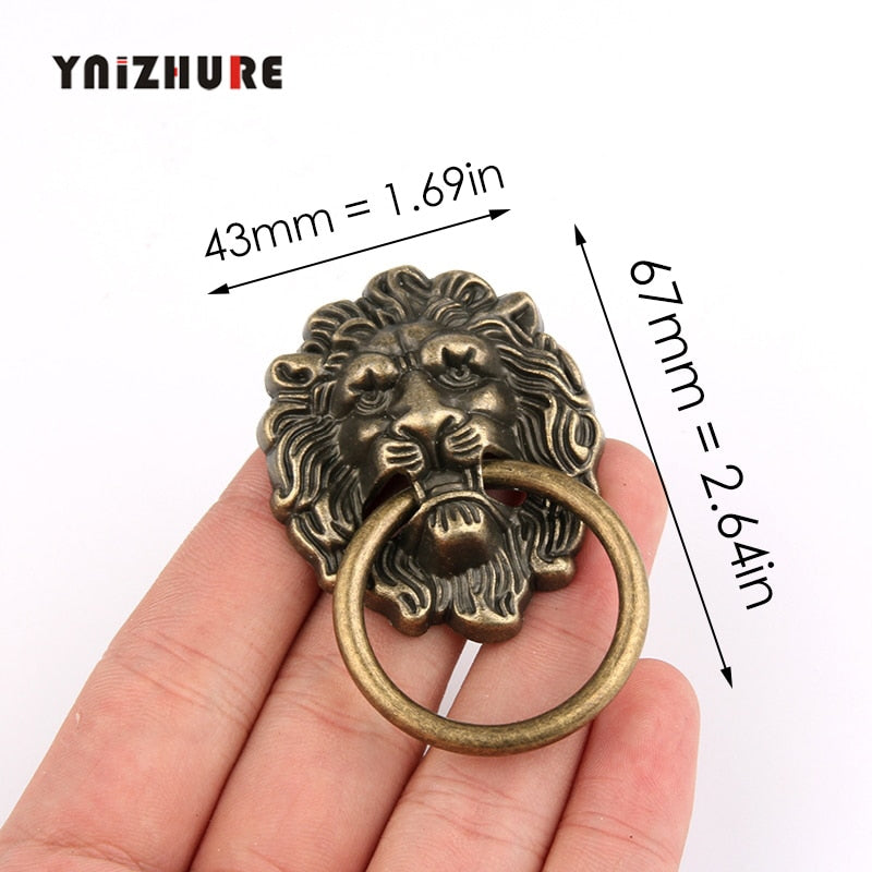 10pcs 43 * 67mm New Furniture Handles Beast for Lion Head Antique Alloy Handle Wardrobe Drawer Door Pull Retro Decoration