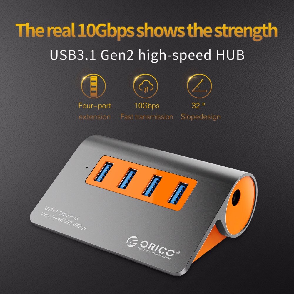 ORICO 4 Port USB3.1 Gen2 HUB USB C Gen2 Aluminum HUB 10Gbps SuperSpeed With 12V Power Adapter For Mac Pro Huawei Samsung