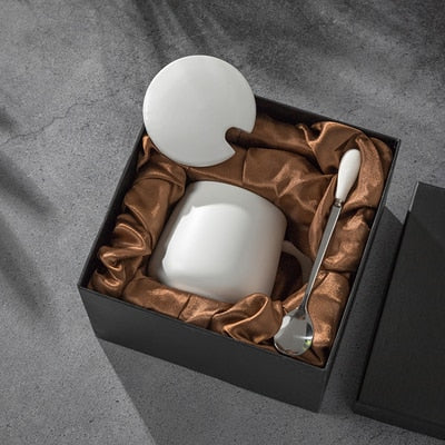 420ML Marble Couple Cup Ceramic Coffee Mug With spoon an Cover Creative Valentine's Day Wedding Birthday Gift