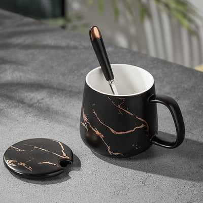 420ML Marble Couple Cup Ceramic Coffee Mug With spoon an Cover Creative Valentine's Day Wedding Birthday Gift