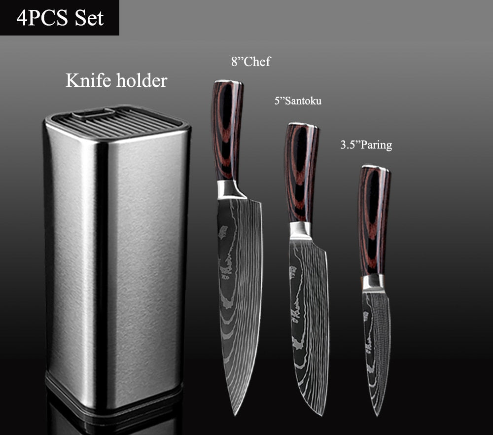 XITUO Kitchen Chef Set 4-8PCS set Knife Stainless Steel Knife Holder Santoku Utility Cut Cleaver Bread Paring Knives Scissors