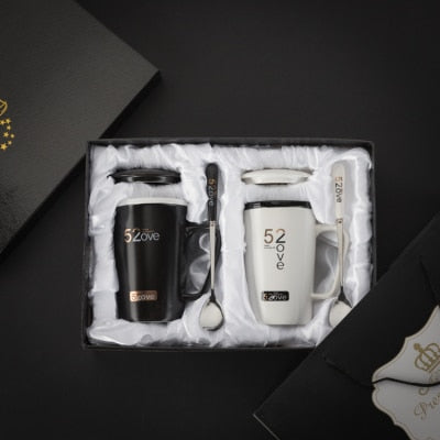 420ML Marble Couple Cup Ceramic Coffee Mug With spoon an Cover Creative Valentine's Day Wedding Birthday Gift