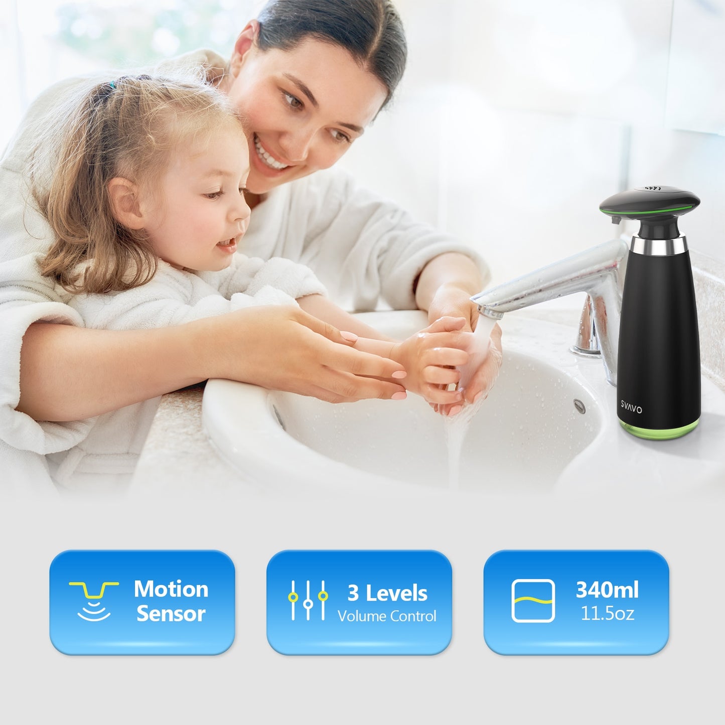 Automatic Soap Dispenser Touchless, 350ml Battery Operated with Adjustable Soap Volume Infrared Sensor for Home Kitchen, White