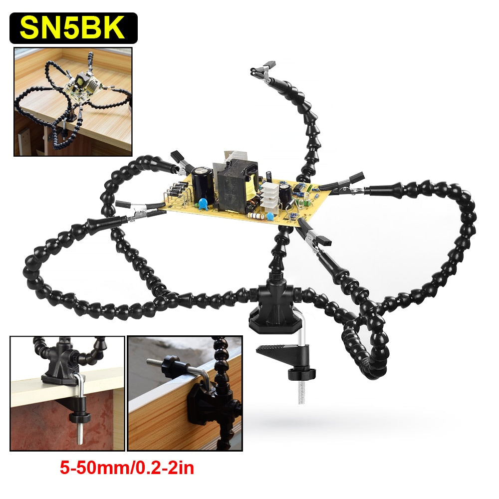 NEWACALOX Welding Repair Workbench with 3X USB LED Magnifier PCB Holder Soldering Tool Third Helping Hand 6Pcs Flexible Arms
