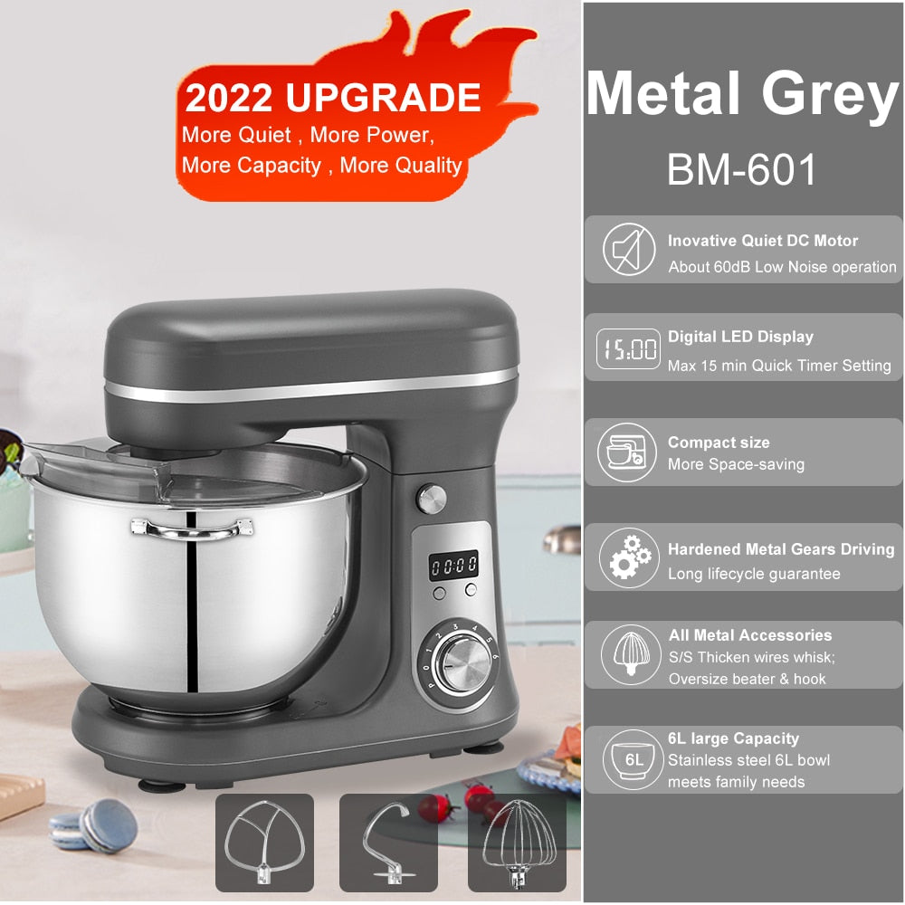 BioloMix 6L/5L Mixer Planetary 6-speed Kitchen Food Blender Stainless Steel Bowl Cake Mixer Machine Kneader Cream Egg Whisk
