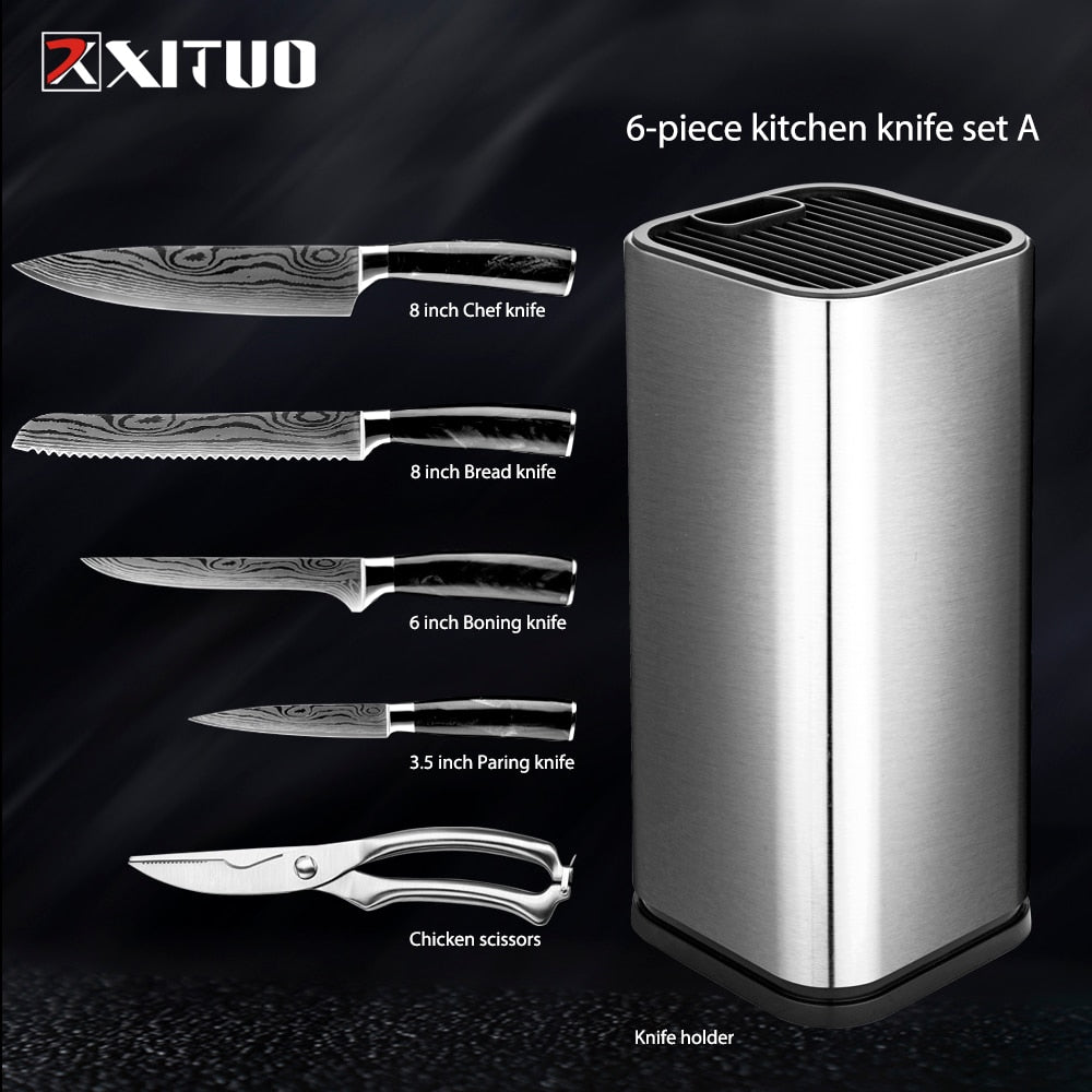 XITUO Kitchen Chef Set 4-8PCS set Knife Stainless Steel Knife Holder Santoku Utility Cut Cleaver Bread Paring Knives Scissors