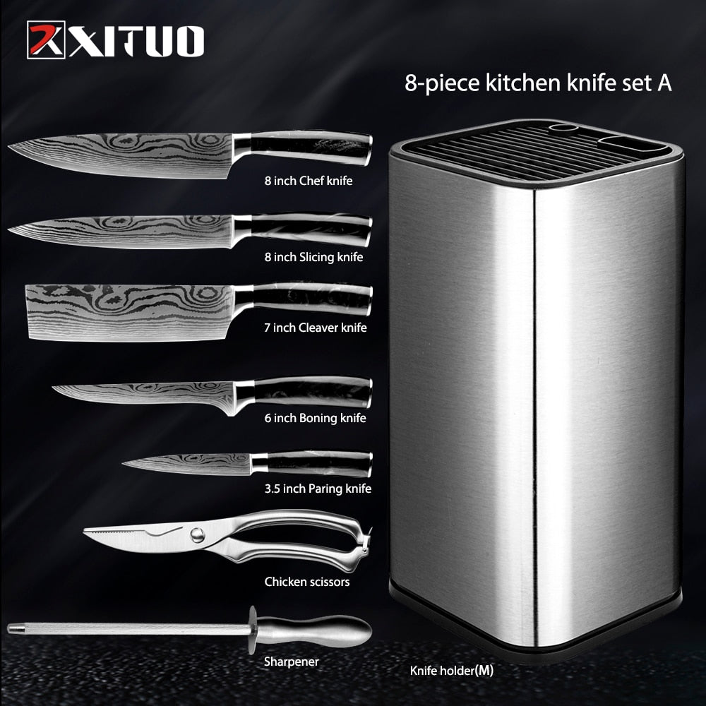 XITUO Kitchen Chef Set 4-8PCS set Knife Stainless Steel Knife Holder Santoku Utility Cut Cleaver Bread Paring Knives Scissors
