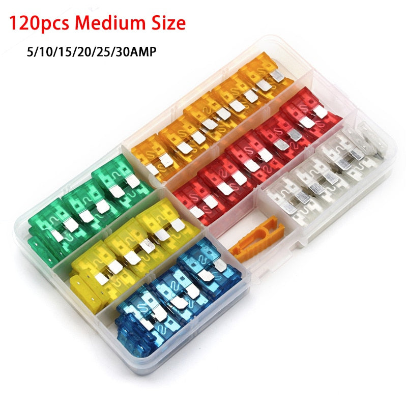 120Pcs Profile S/M Size Blade Car Fuse Assortment Set for Auto Car Truck 5/10/15/20/25/30A Fuse with Plastic Box