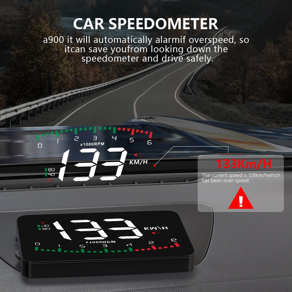 GEYIREN A900 Auto Hud Display Car Projector Alarm EOBD OBD2 Head Up Display Speedometer Windshield Electronic Accessories