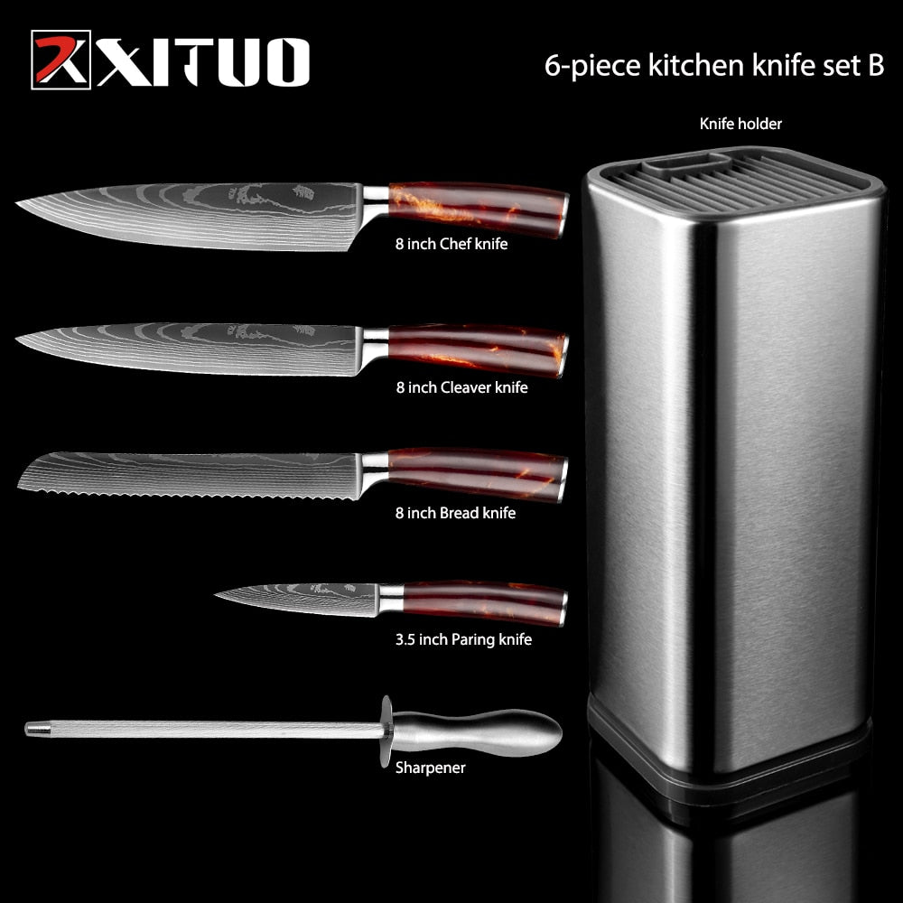 XITUO Kitchen Chef Set 4-8PCS set Knife Stainless Steel Knife Holder Santoku Utility Cut Cleaver Bread Paring Knives Scissors