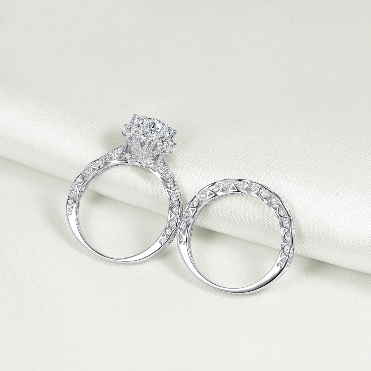 Newshe 2.6Ct Brilliant Round Cut AAAAA CZ Vintage Wedding Ring Set for Women Genuine 925 Sterling Silver Fine Jewelry