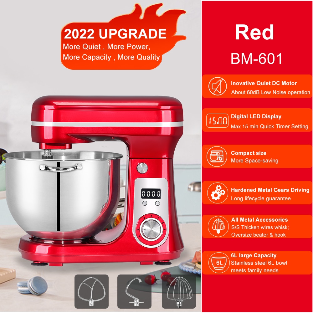 BioloMix 6L/5L Mixer Planetary 6-speed Kitchen Food Blender Stainless Steel Bowl Cake Mixer Machine Kneader Cream Egg Whisk
