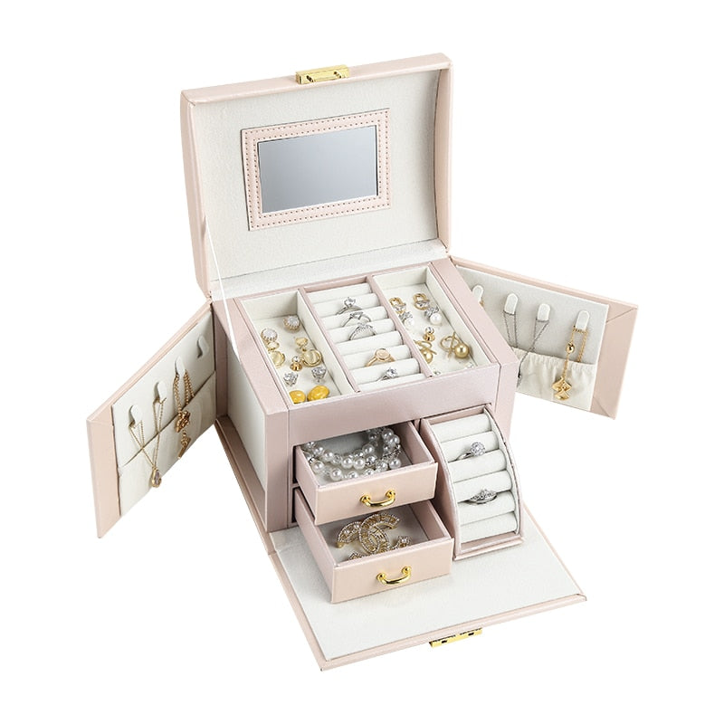 Hot Sale Luxury Jewelry Box Organizer Large PU Leather Drawer Jewellery Earring Ring Necklace Storage Case Girls Gift Casket