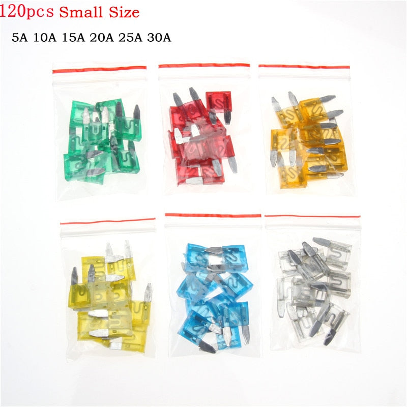 120Pcs Profile S/M Size Blade Car Fuse Assortment Set for Auto Car Truck 5/10/15/20/25/30A Fuse with Plastic Box
