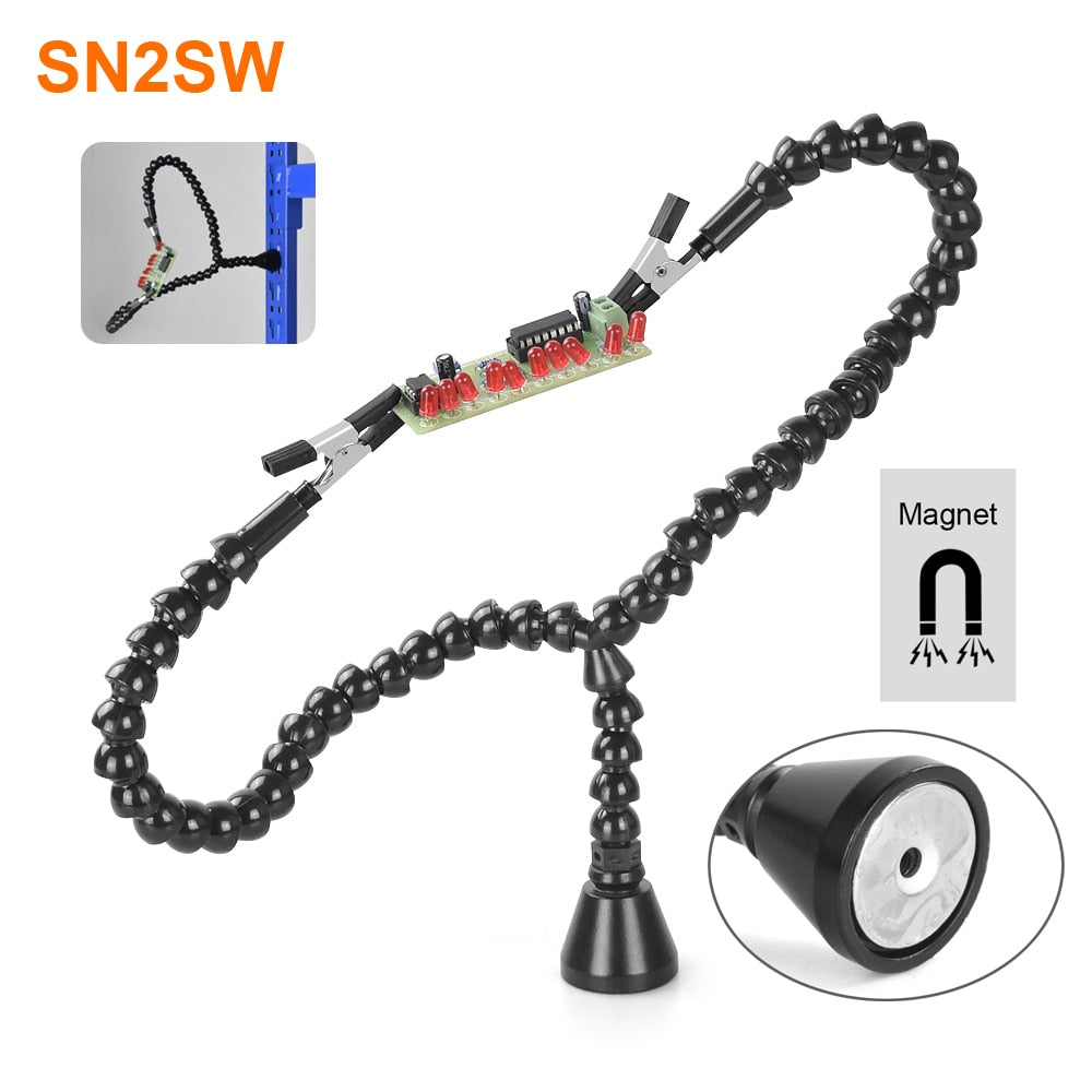 NEWACALOX Welding Repair Workbench with 3X USB LED Magnifier PCB Holder Soldering Tool Third Helping Hand 6Pcs Flexible Arms