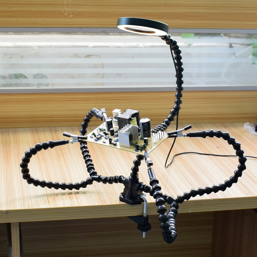 NEWACALOX Welding Repair Workbench with 3X USB LED Magnifier PCB Holder Soldering Tool Third Helping Hand 6Pcs Flexible Arms