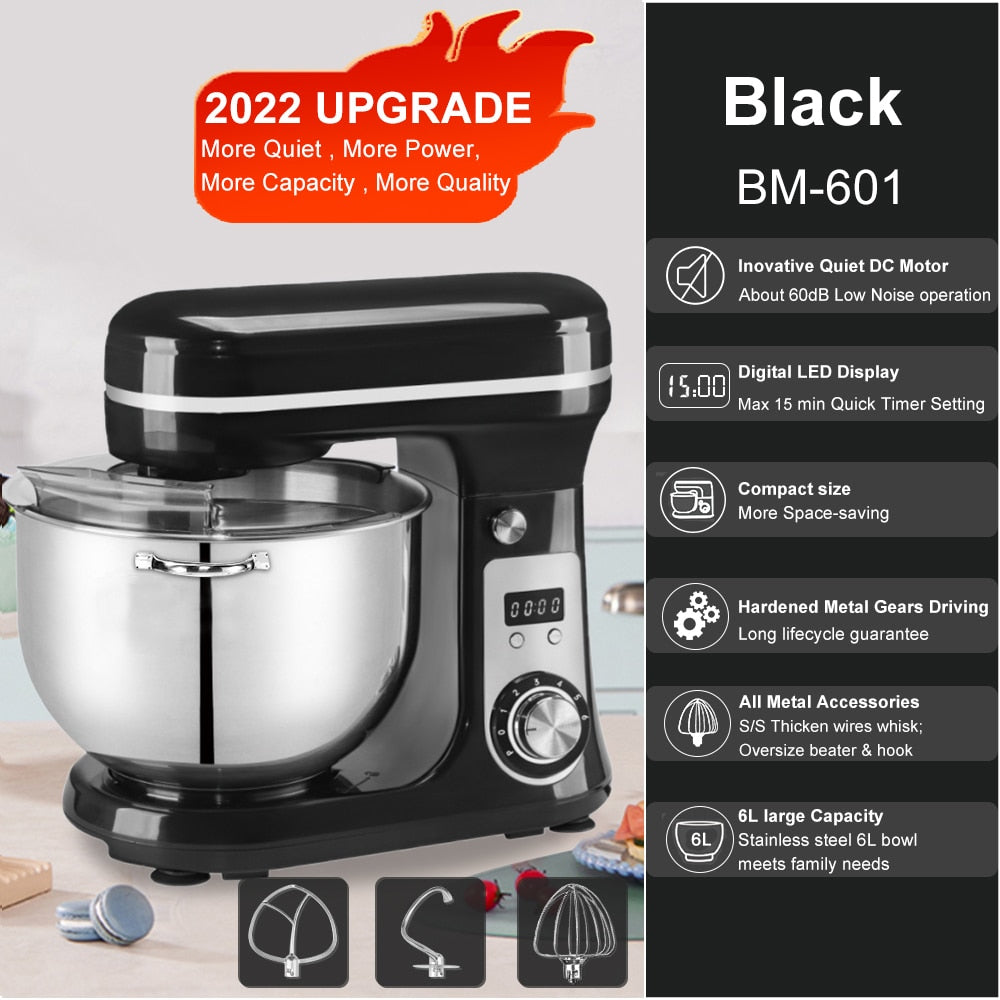 BioloMix 6L/5L Mixer Planetary 6-speed Kitchen Food Blender Stainless Steel Bowl Cake Mixer Machine Kneader Cream Egg Whisk