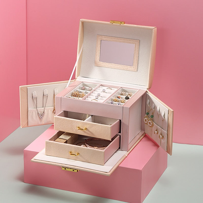 Hot Sale Luxury Jewelry Box Organizer Large PU Leather Drawer Jewellery Earring Ring Necklace Storage Case Girls Gift Casket