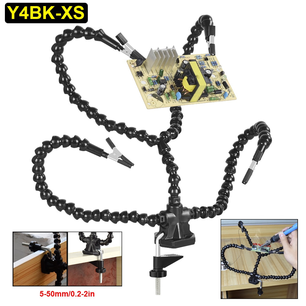 NEWACALOX Welding Repair Workbench with 3X USB LED Magnifier PCB Holder Soldering Tool Third Helping Hand 6Pcs Flexible Arms